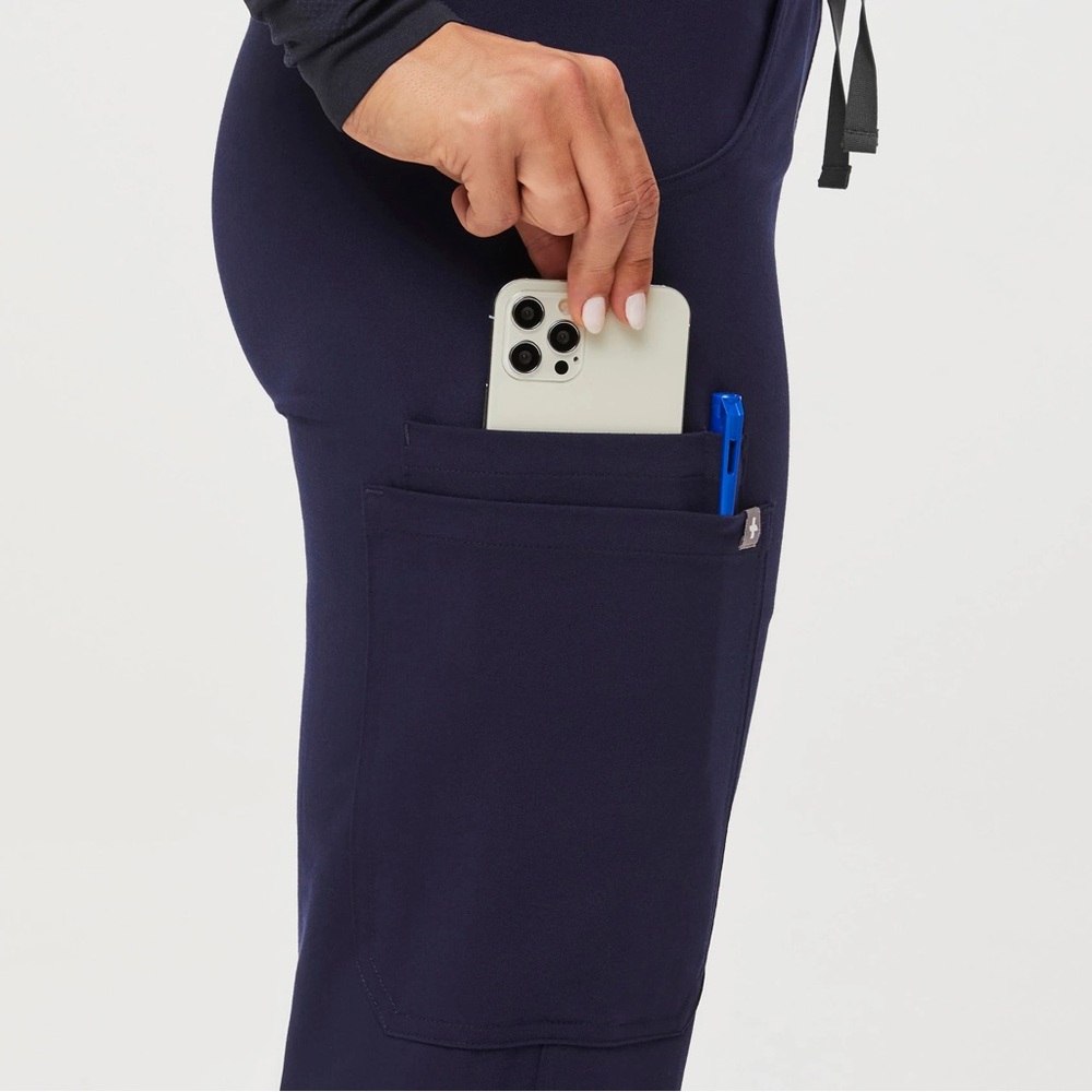 Figs Scrub Set Navy Blue Straight Leg Pants and Three-Pocket Top - Picture 2 of 4